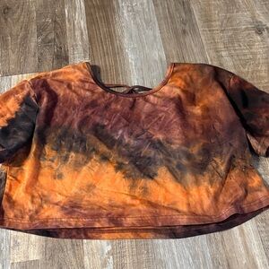 Vibrant Orange and Black Tie-Dye Crop Top
